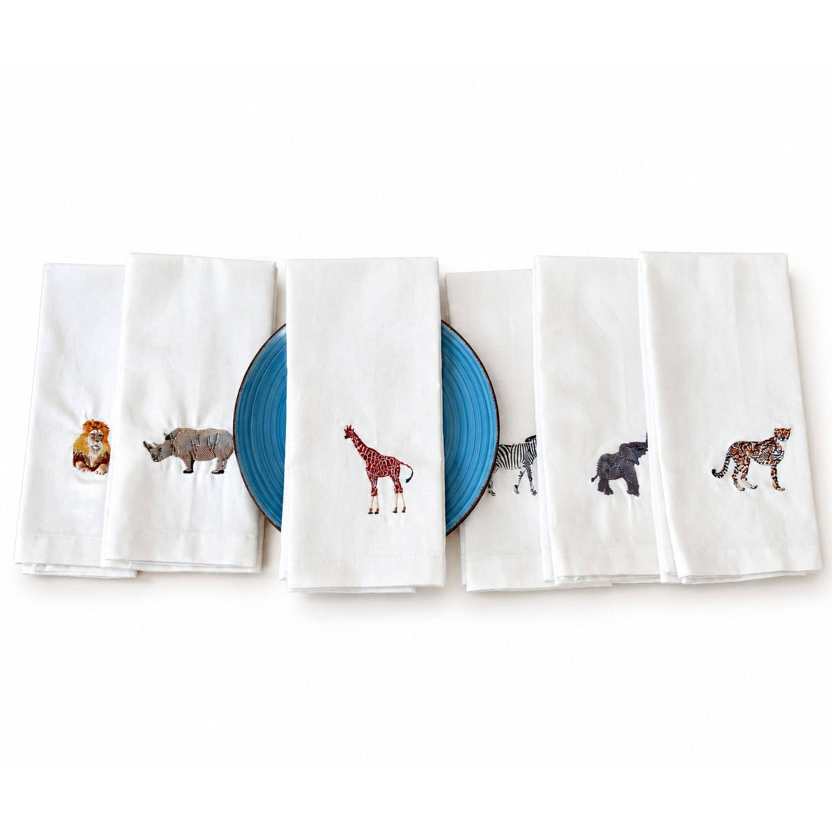 African Wildlife Embroidered Cotton Napkins - Handmade #animals_giraffe
