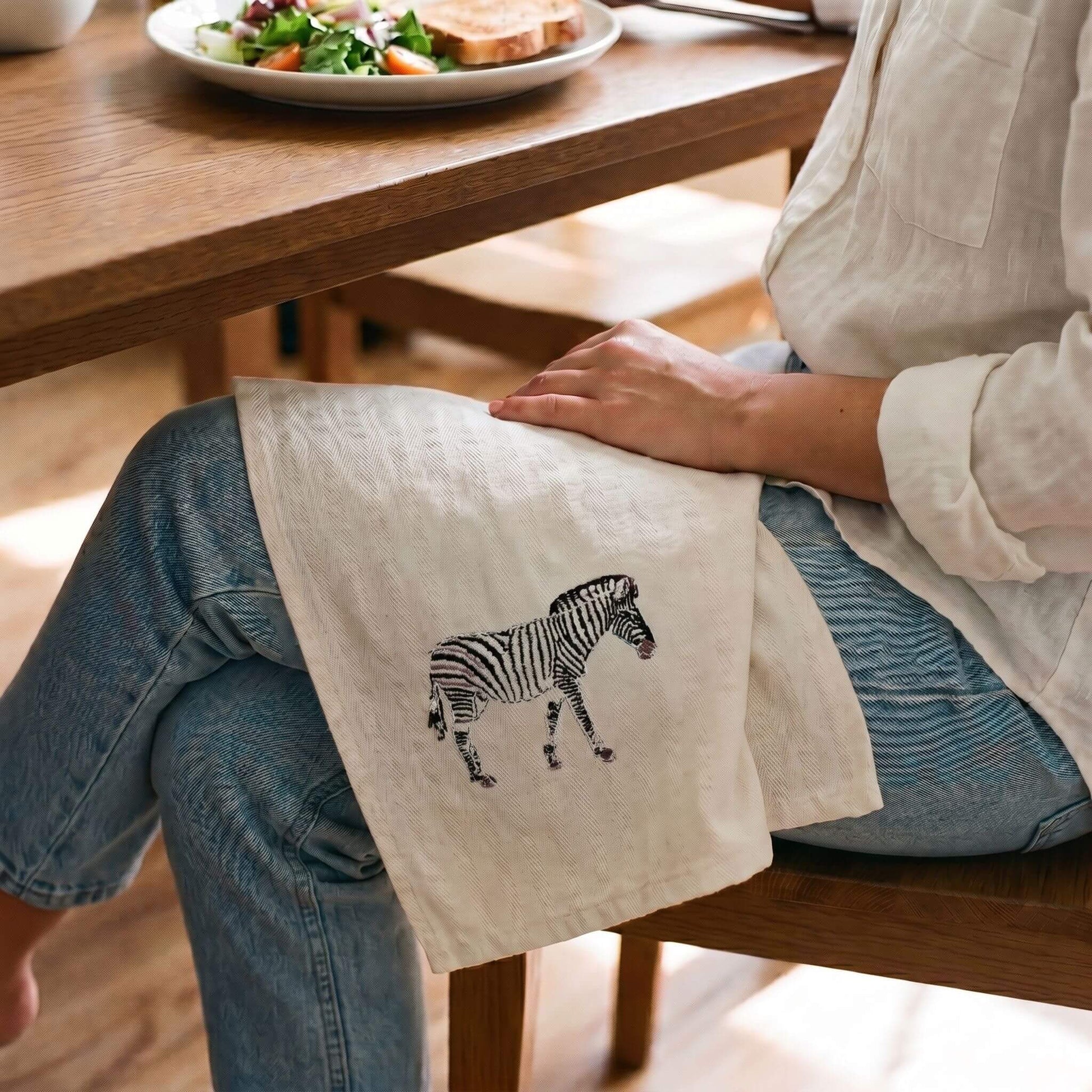 African Wildlife Embroidered Cotton Napkins - Handmade #animals_zebra
