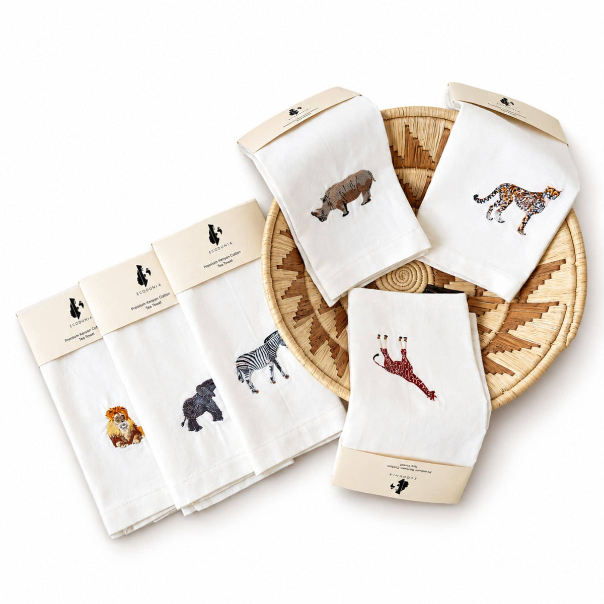 Lion Embroidered Cotton Tea Towel - Handmade | EcoDunia #animals_lion