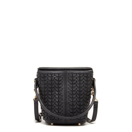 SUSU Woven Leather Bucket Bag Quilted Black Crossbody Purse Women's Handbag