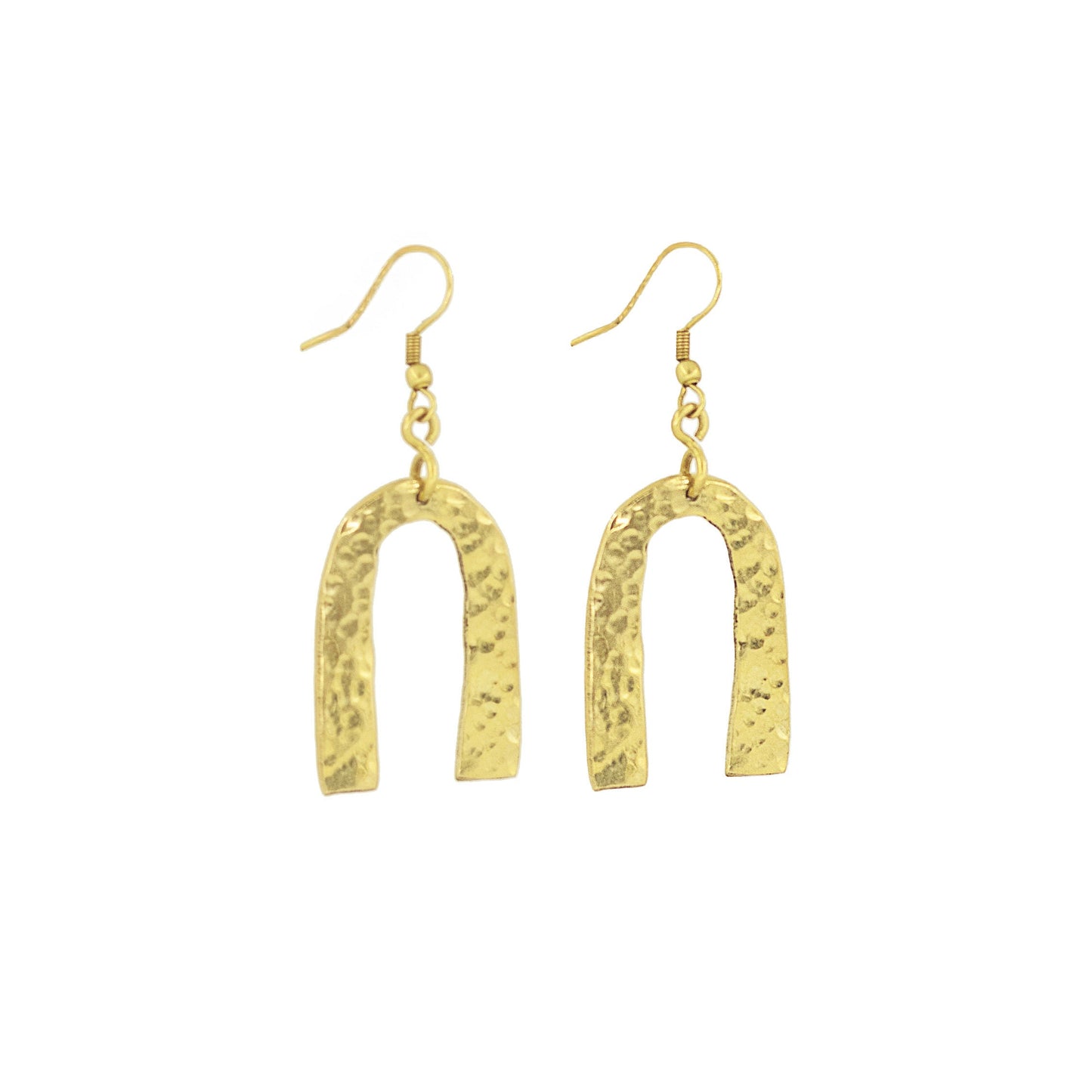 Bundi open arch brass statement earrings flat lay — Ecodunia