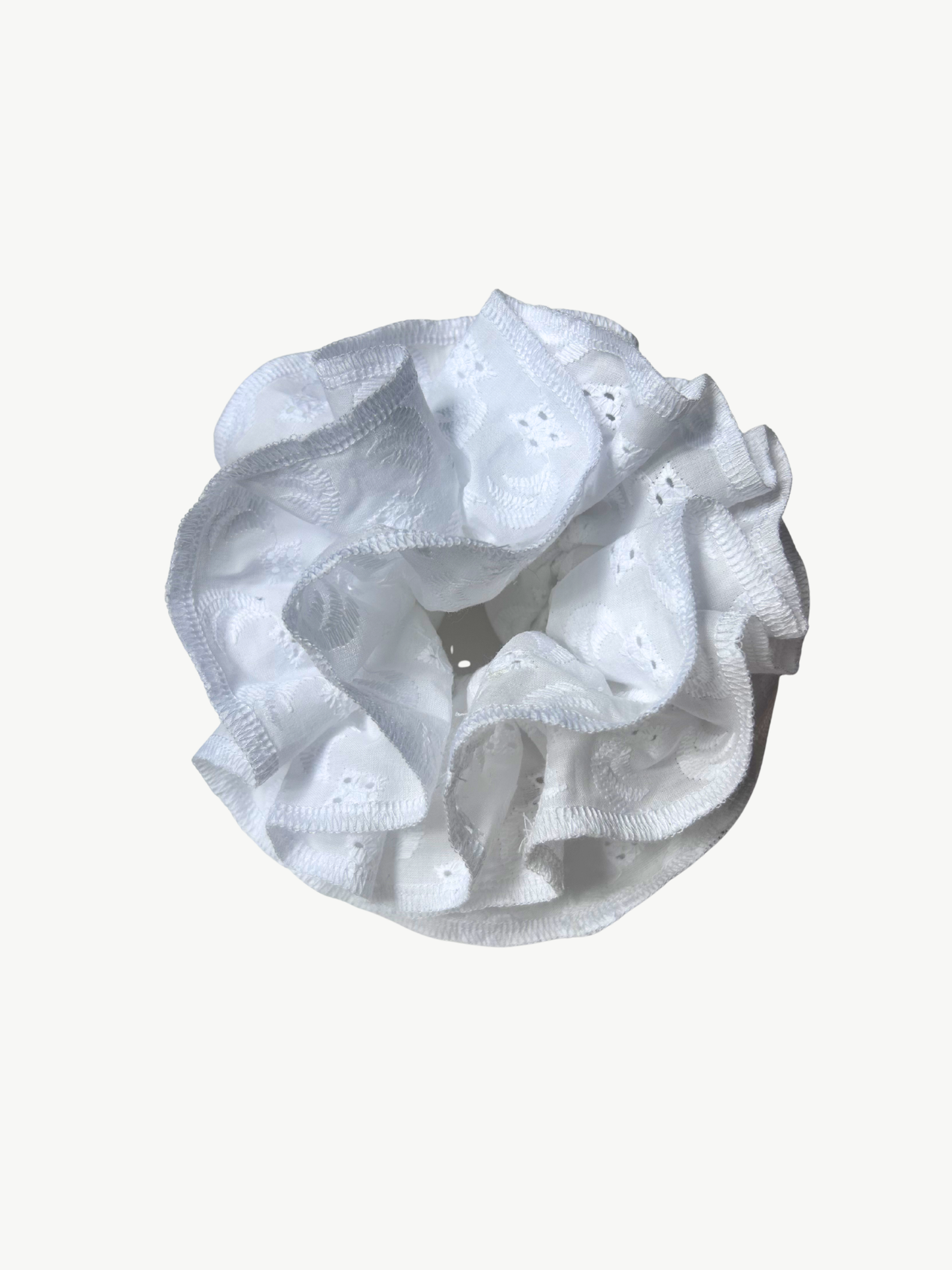 White Broderie Anglaise organic cotton scrunchie - Azaria | No More Nobody