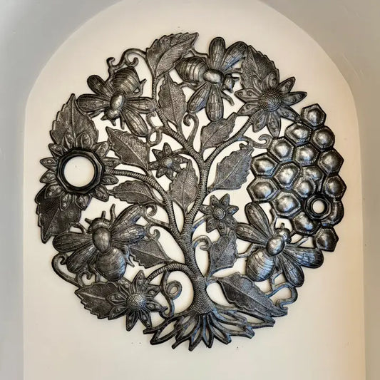 Haitian Bee Hive Metal Wall Art Recycled Oil Drum Lid