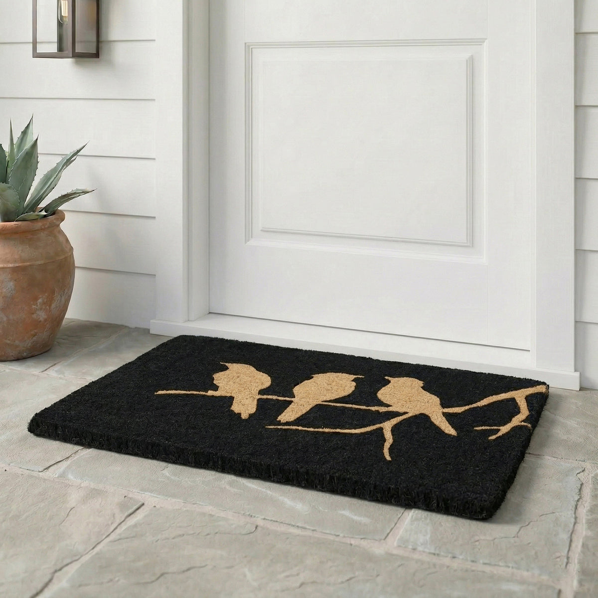 Birds On Branch - Black Coir Doormat