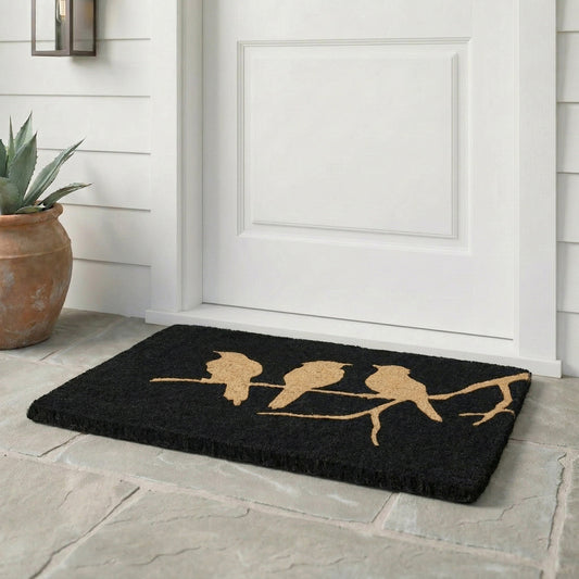 Birds On Branch Black Coir Doormat