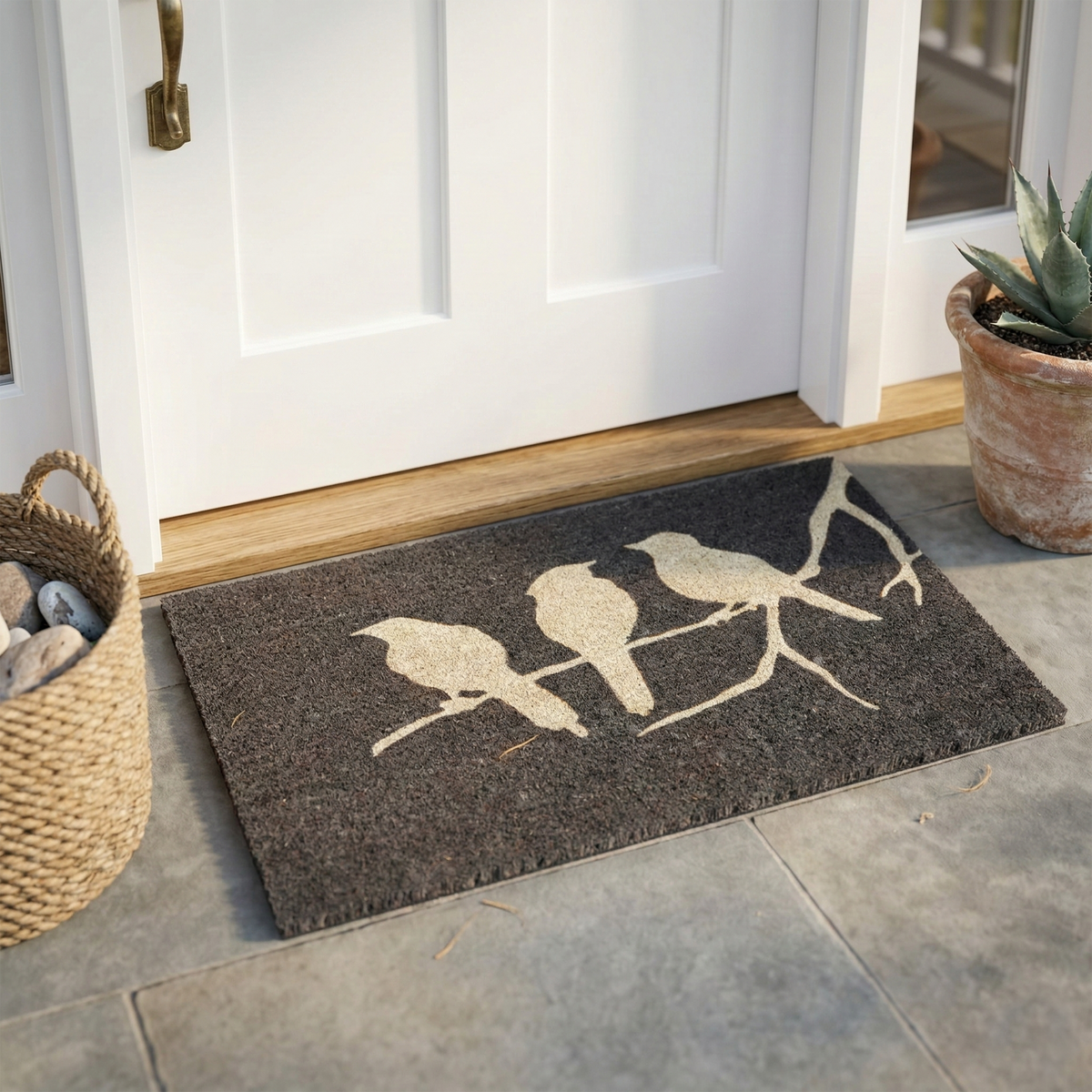 Birds On Branch - Gray Coir Doormat