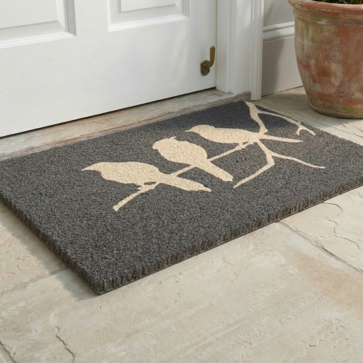 Birds On Branch - Gray Coir Doormat