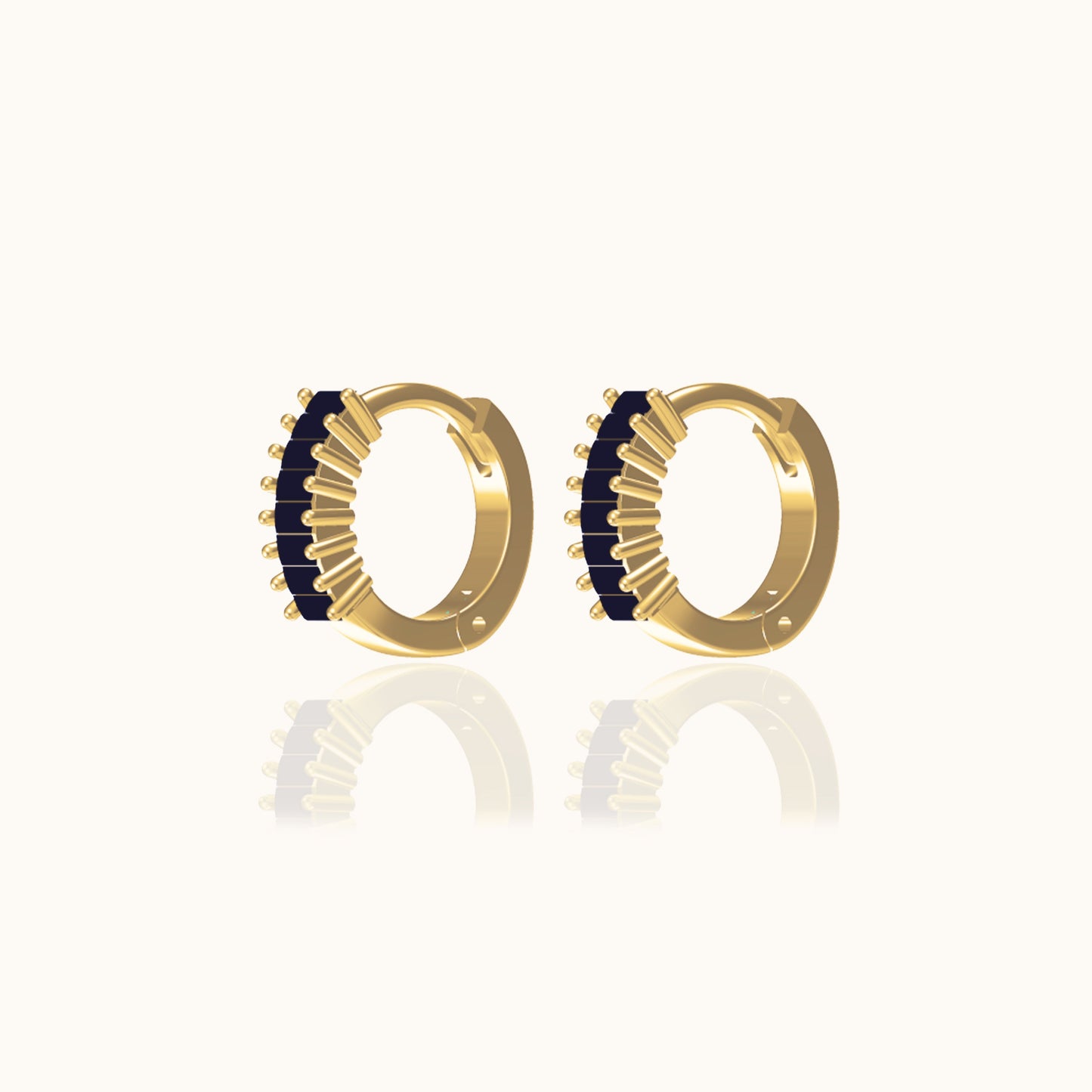 Black Baguette CZ Pave Huggie Hoop Earrings