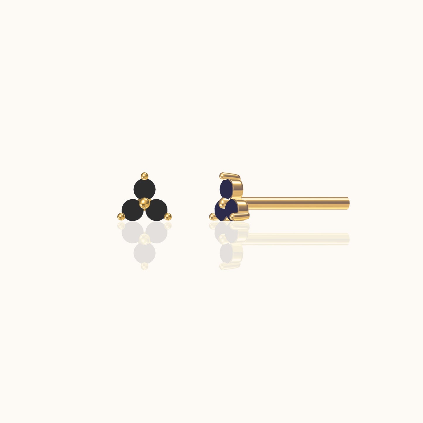 Black CZ Trefoil Stud Earrings