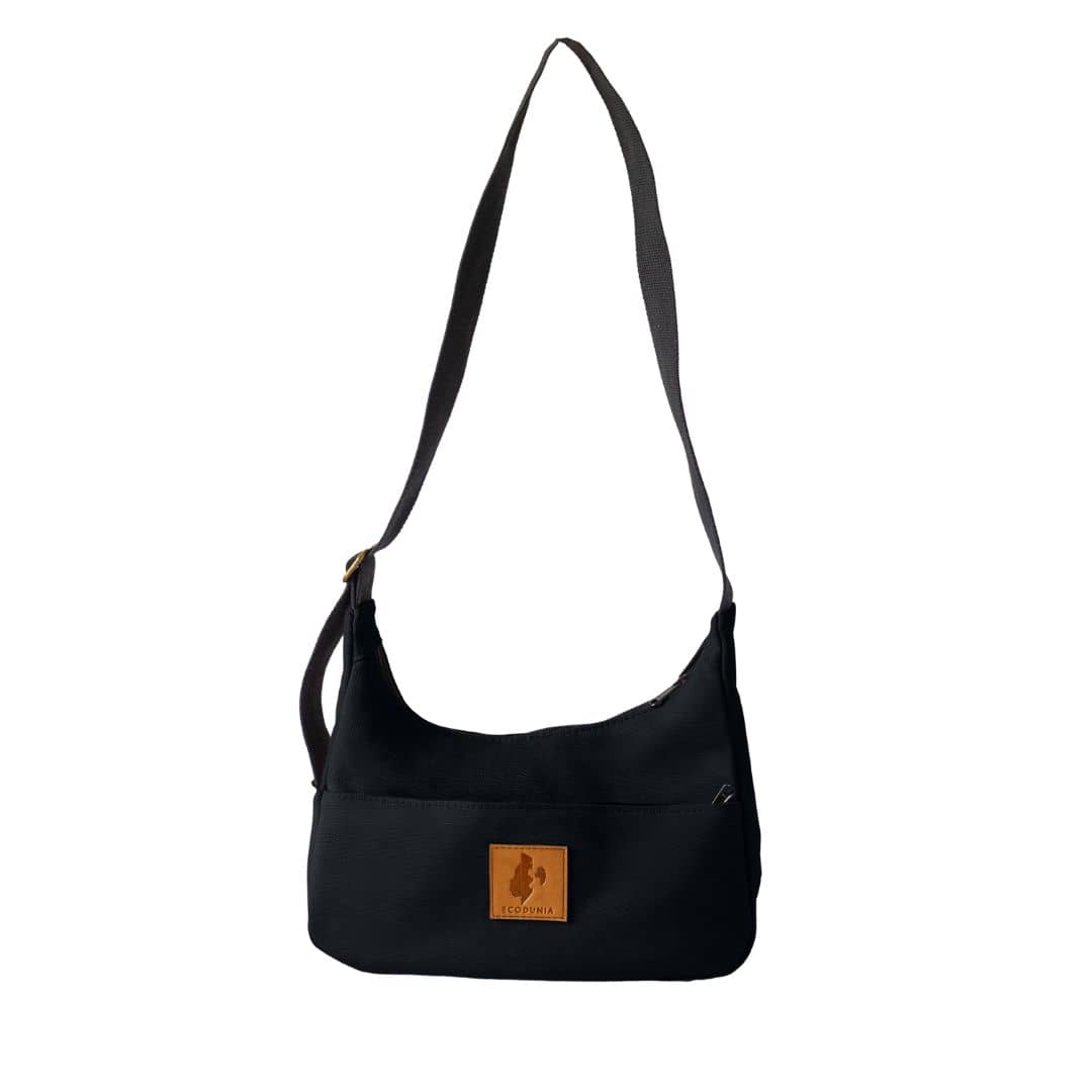 Black Canvas Shoulder Crescent Bag #color_black