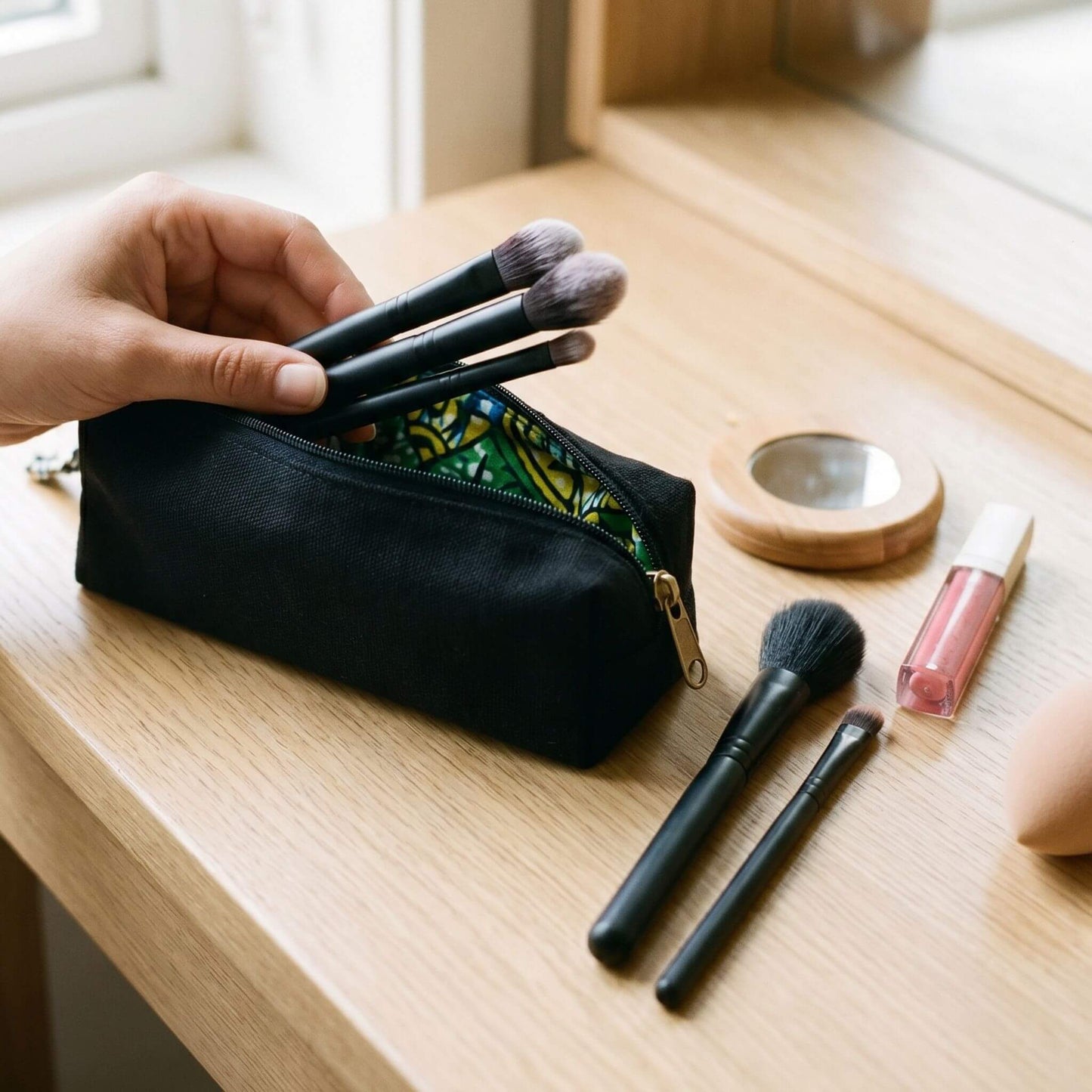 Pencil Pouch Zipper Bag – Fair Trade Cotton Canvas Pencil Case  - EcoDunia #color_black