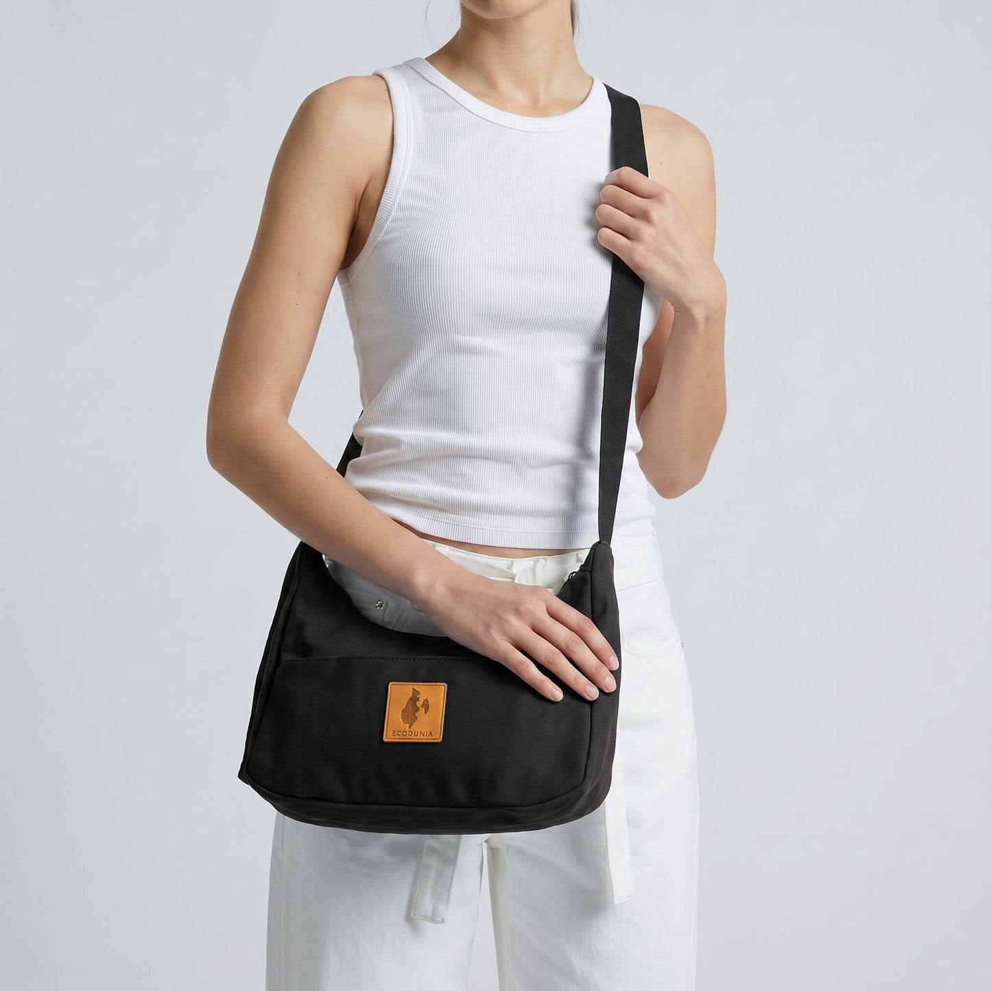 Black Canvas Shoulder Crescent Bag #color_black