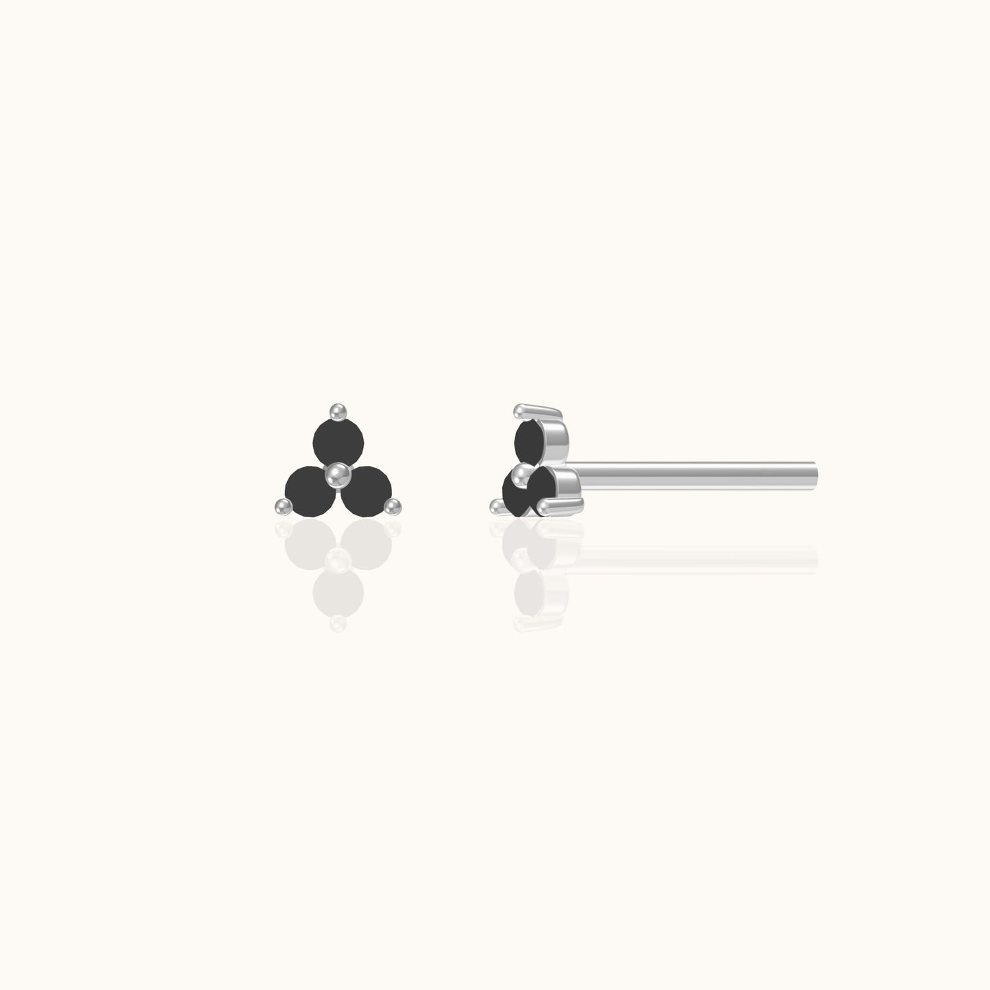 Black CZ Trefoil Stud Earrings