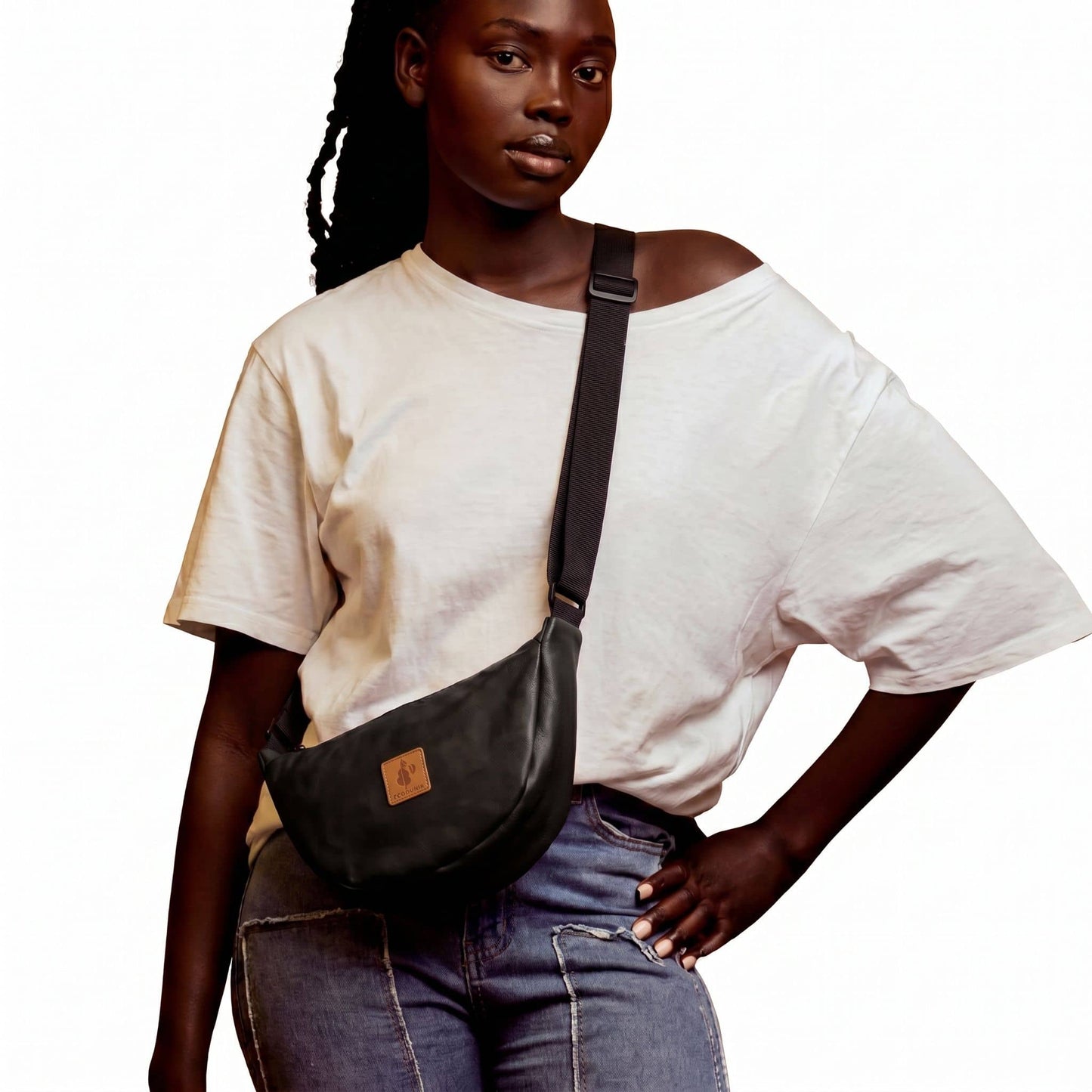 Round Mini Vegan Leather Crossbody Shoulder Bag #color_black