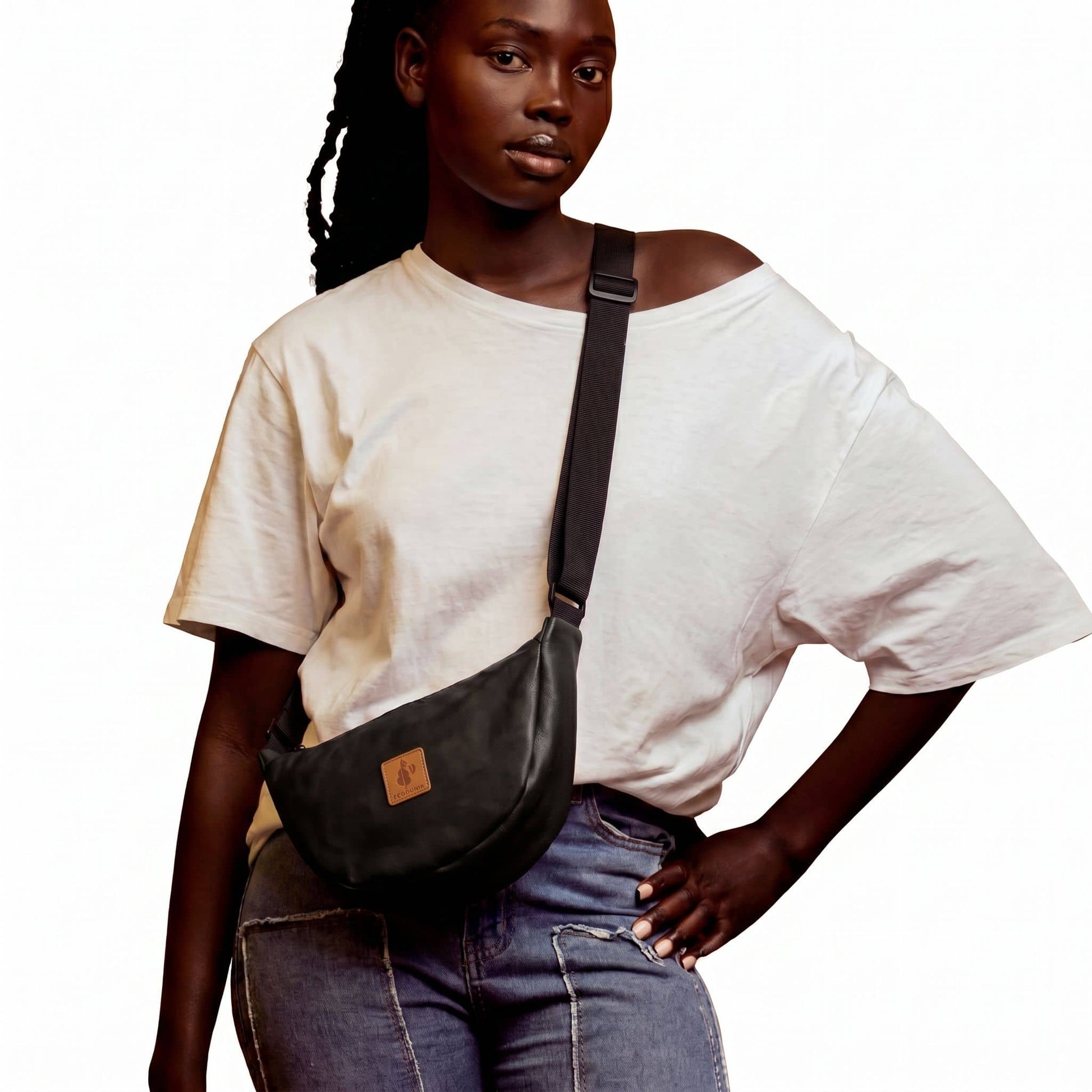 Round Mini Vegan Leather Crossbody Shoulder Bag #color_black