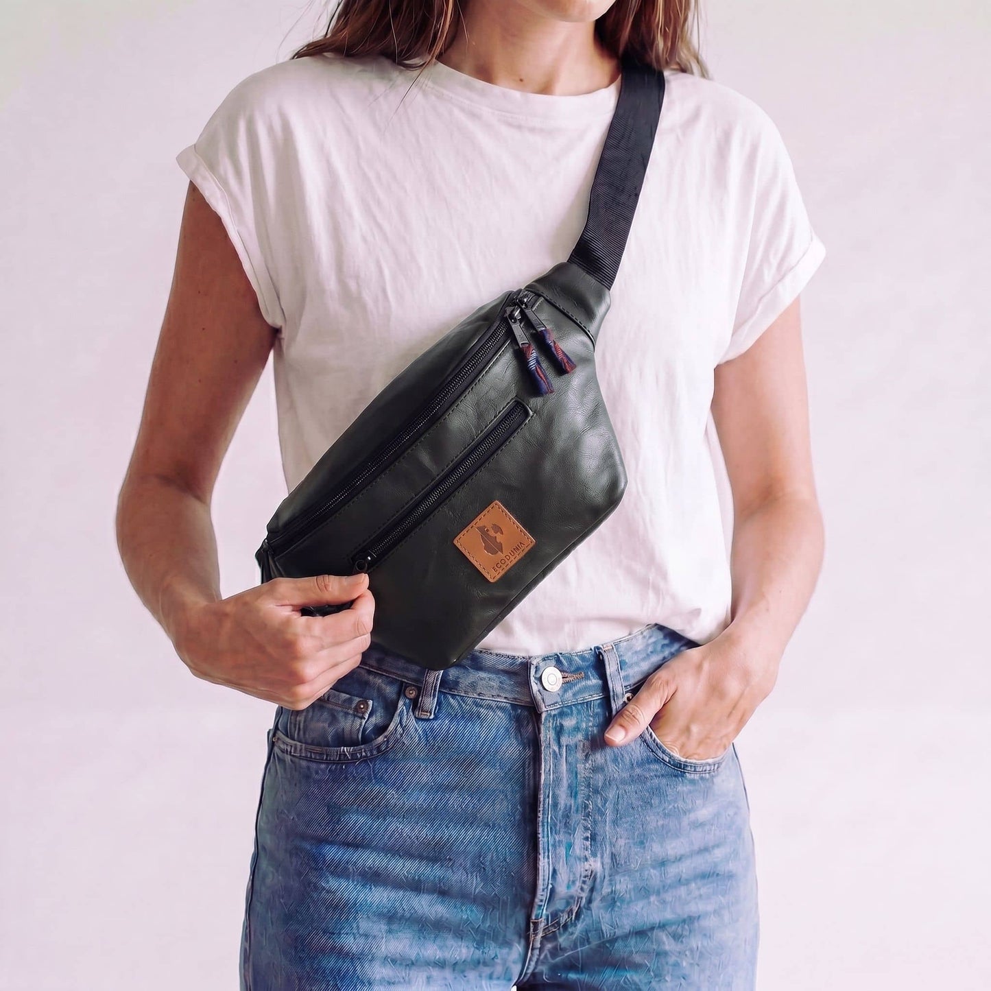 Black Vegan Crossbody Fanny Pack #color_black