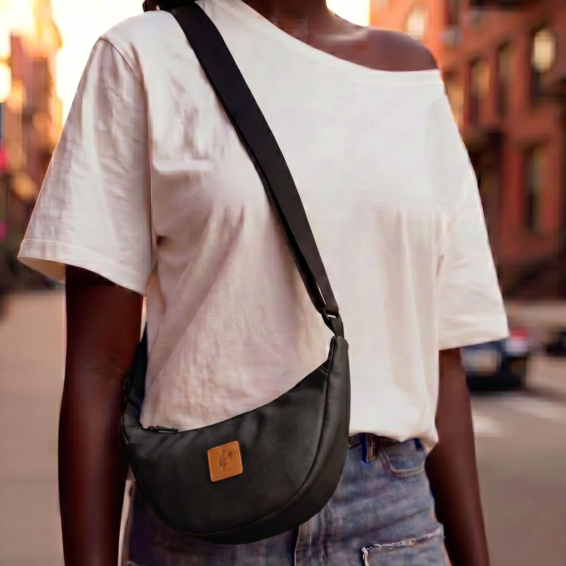 Round Mini Vegan Leather Crossbody Shoulder Bag #color_black
