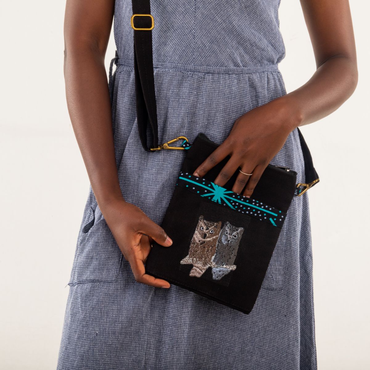 Owls Embroidered Canvas Crossbody Bag | Essentials