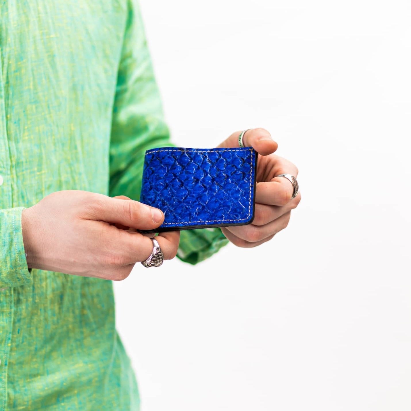 Genuine Slim Fish Wallets - Bifold Fish Leather Wallet #color_blue