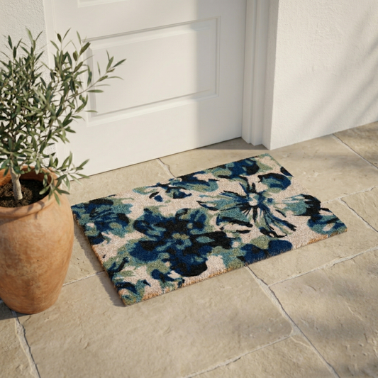 Blue Floral Coir Doormat