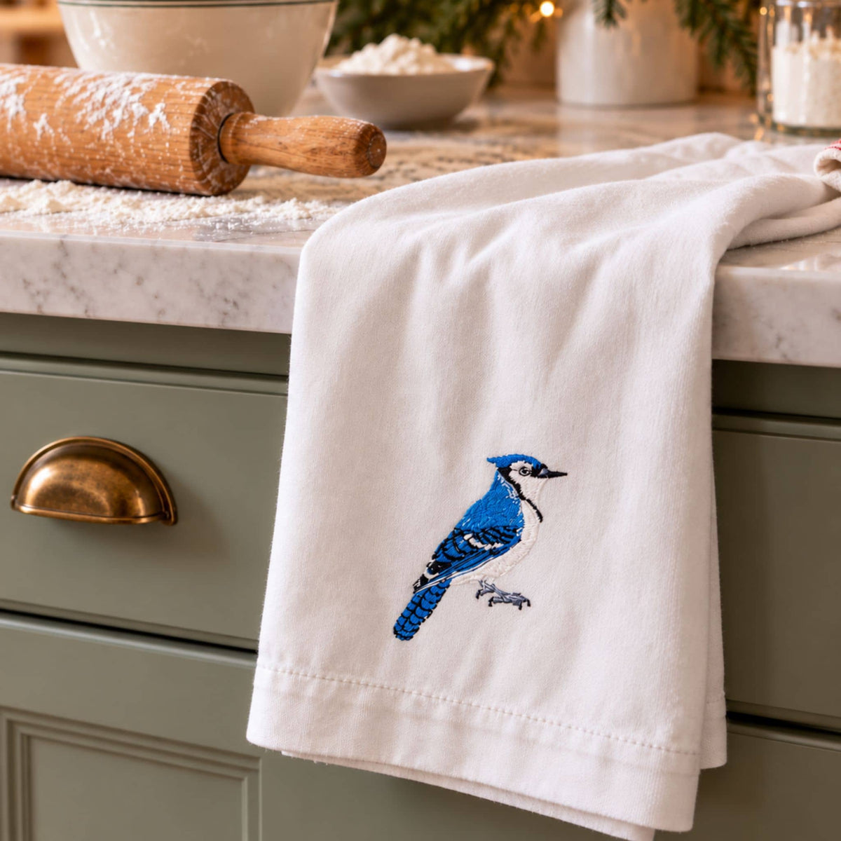 Blue jay Bird Embroidered Cotton Tea Towel EcoDunia #birds_blue-jay