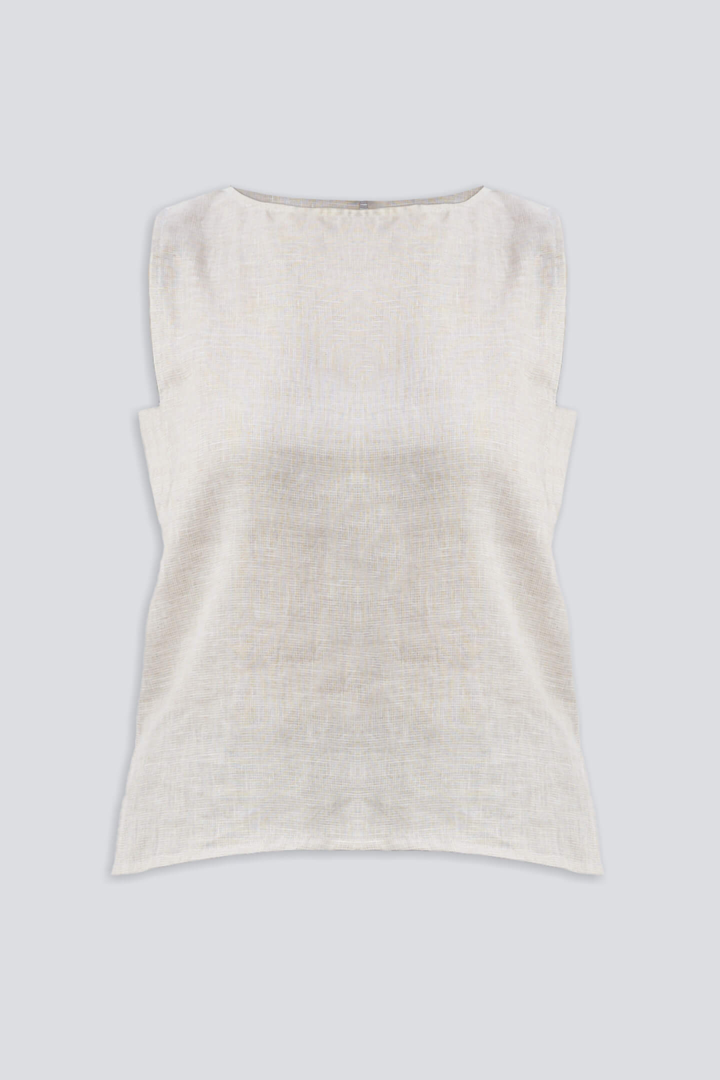 Boat Neck Top in Checkered Linen Flat Lay