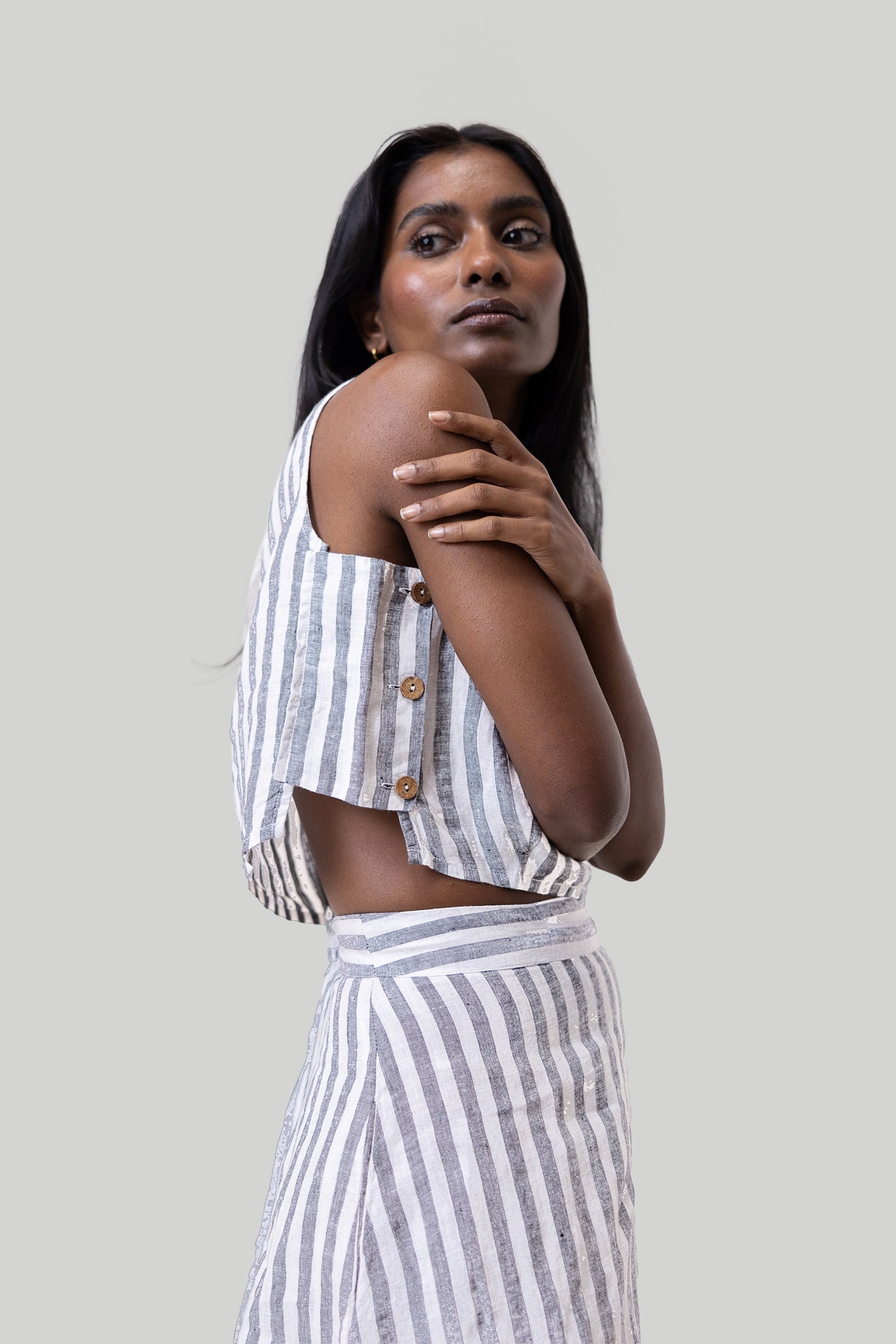 Boxy Crop Top in Linen Stripes