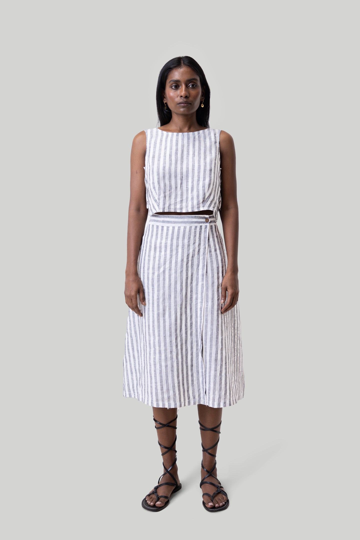 Boxy Crop Top in Linen Stripes