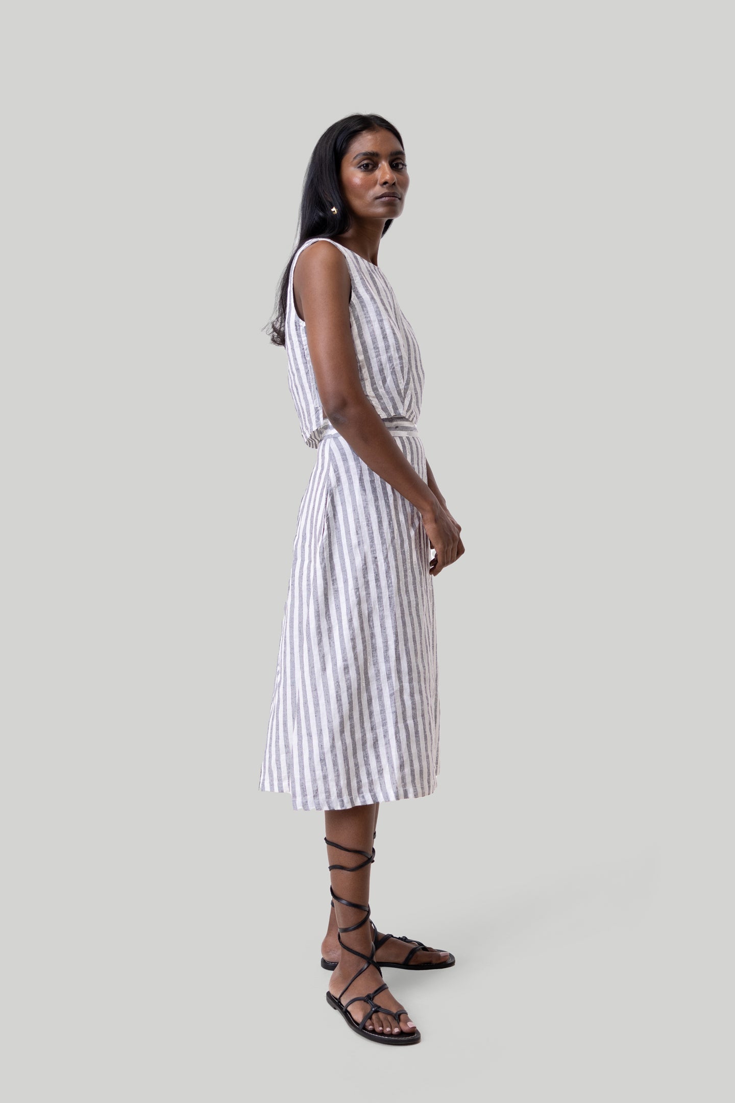 Boxy Crop Top in Linen Stripes