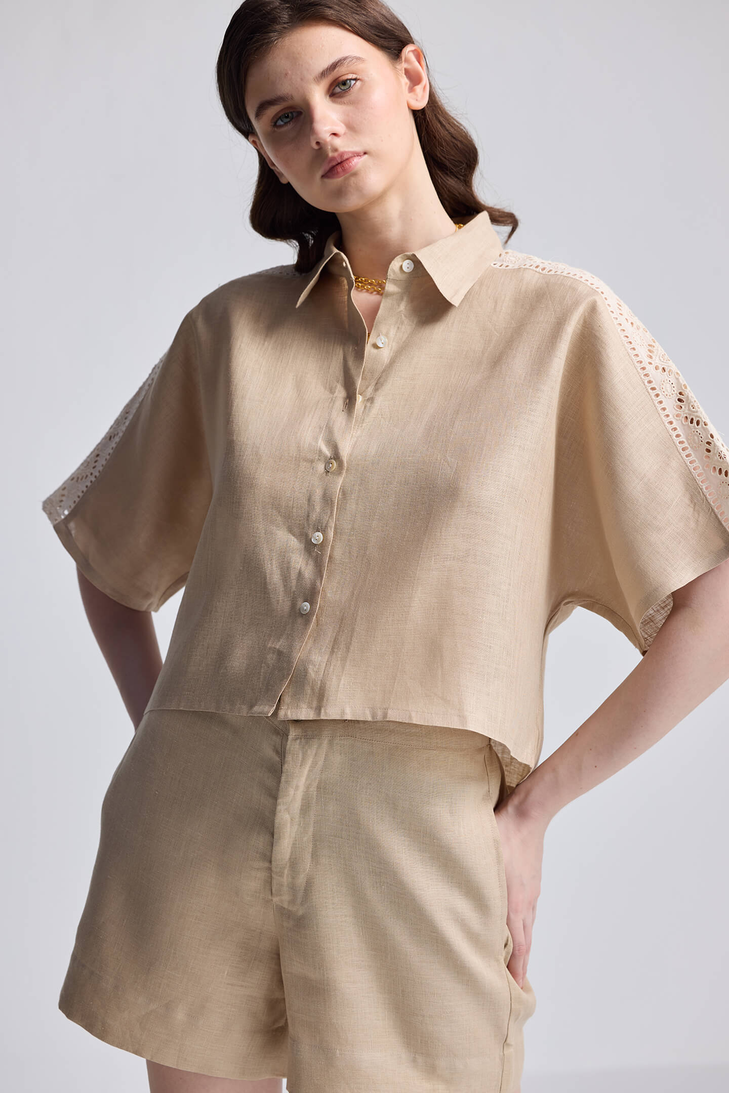 Boxy Shirt with Lace Closeup