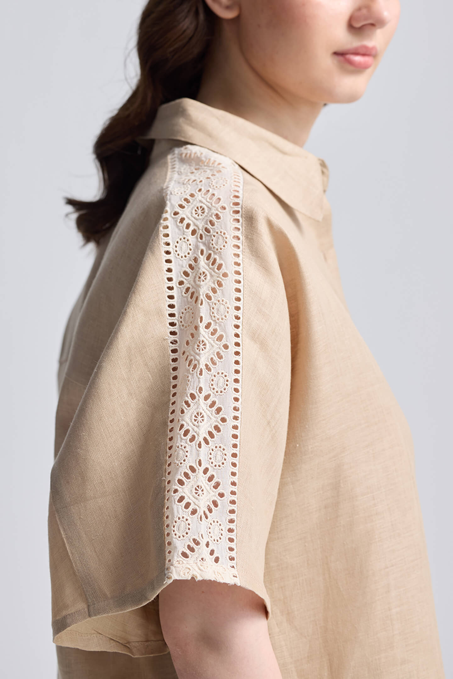 Boxy Shirt with Lace Closeup