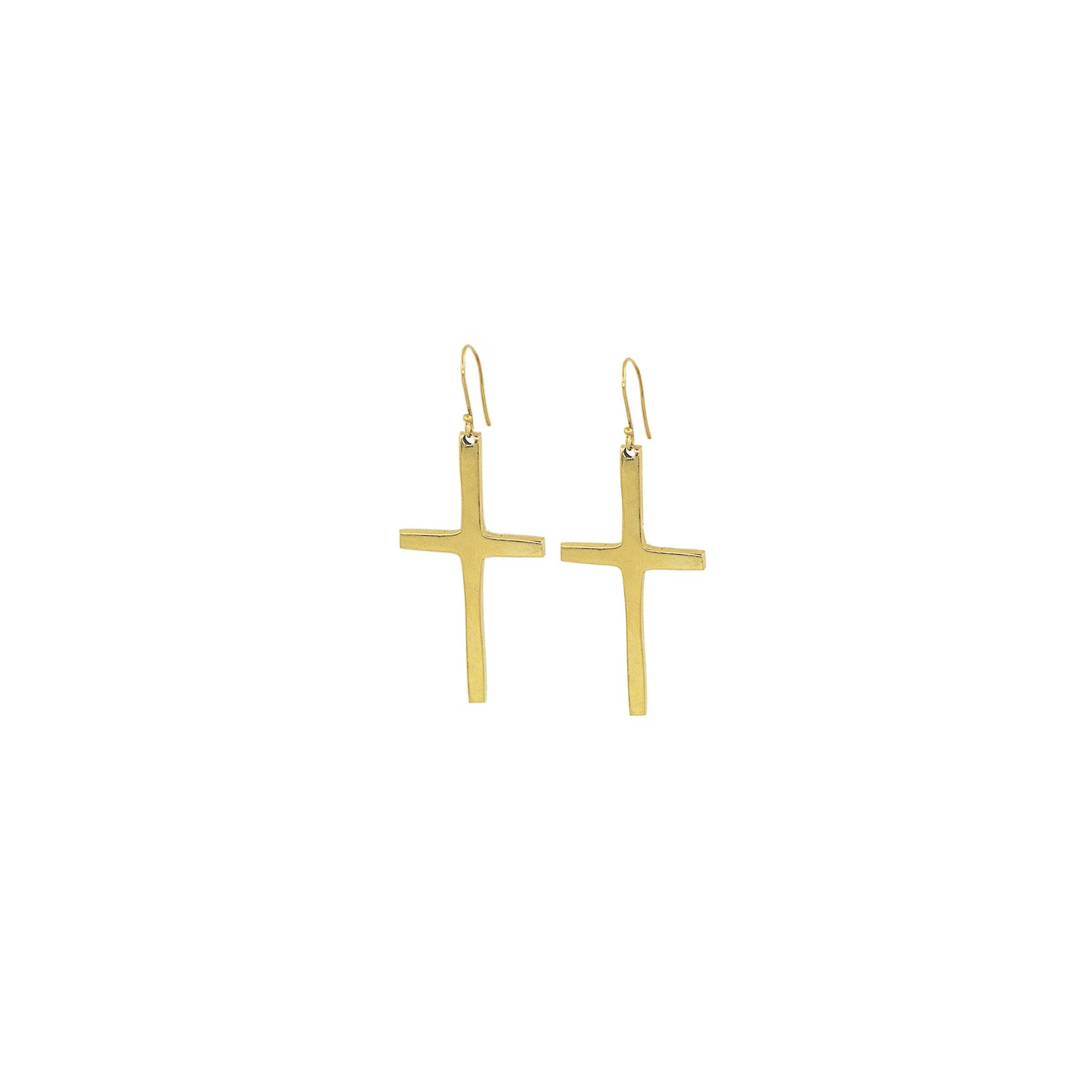 Brass cross dangle earrings flat lay showing clean cross form — Ecodunia