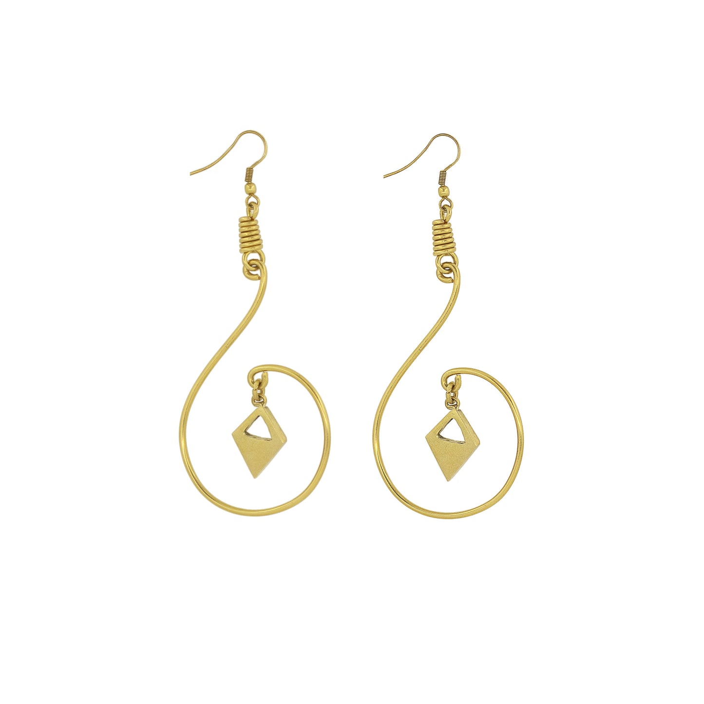Nuru brass wire loop dangle earrings worn showing open structure