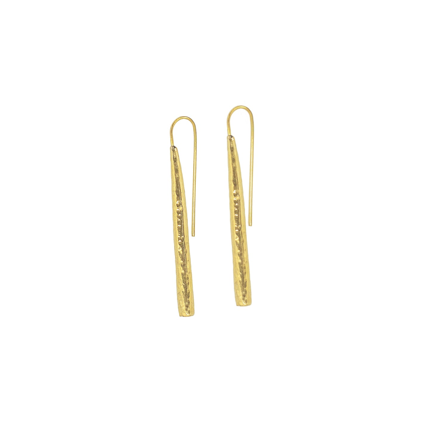 Moja hammered long bar brass drop earrings flat lay — Ecodunia