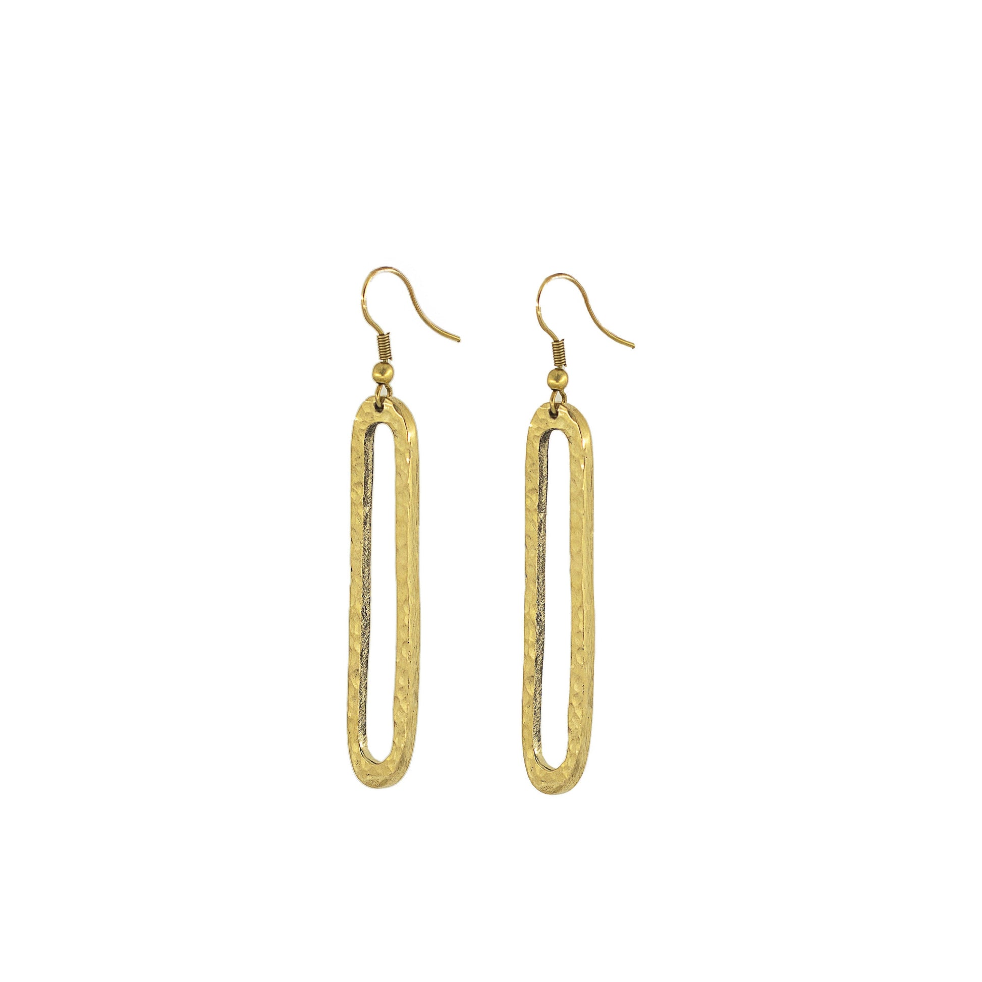Hammered Elongated Oval Hoop Brass Earrings | Mvua Ecodunia