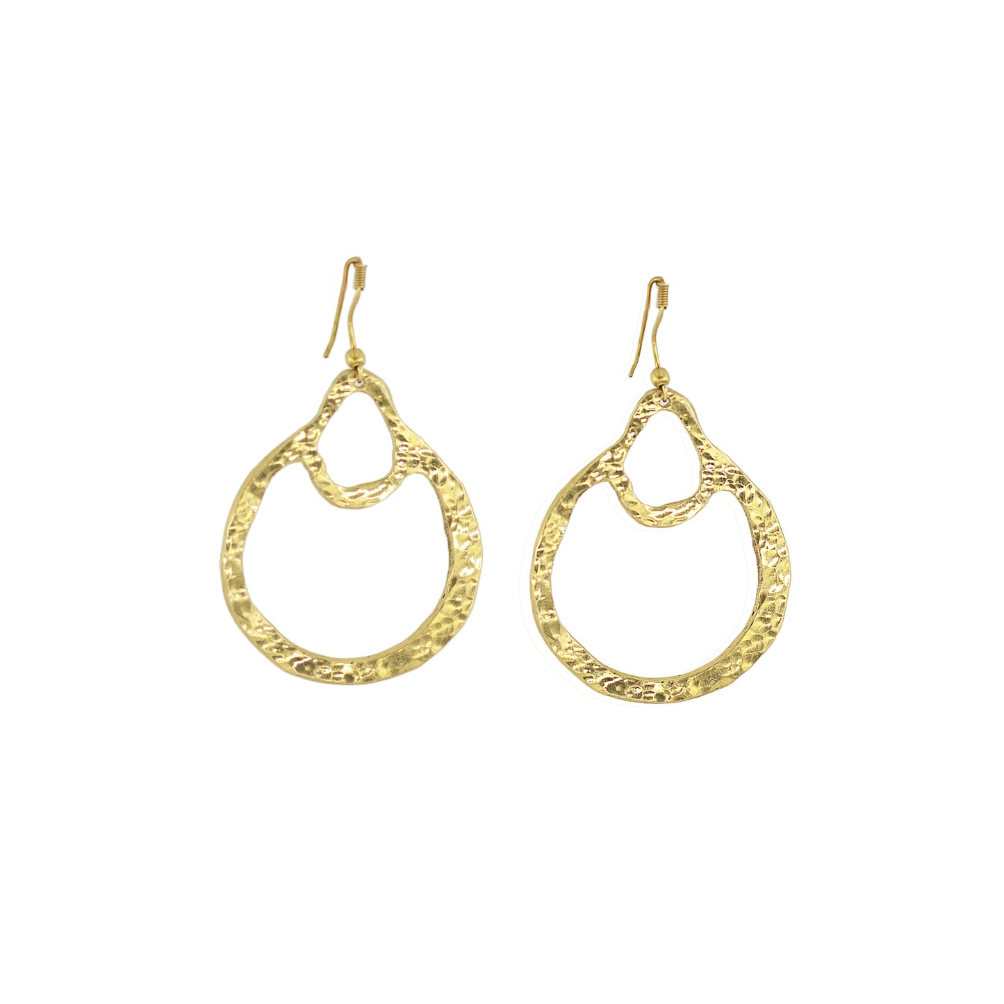 Hammered Double-Loop Brass Hoop Earrings | Kobe ECODUNIA