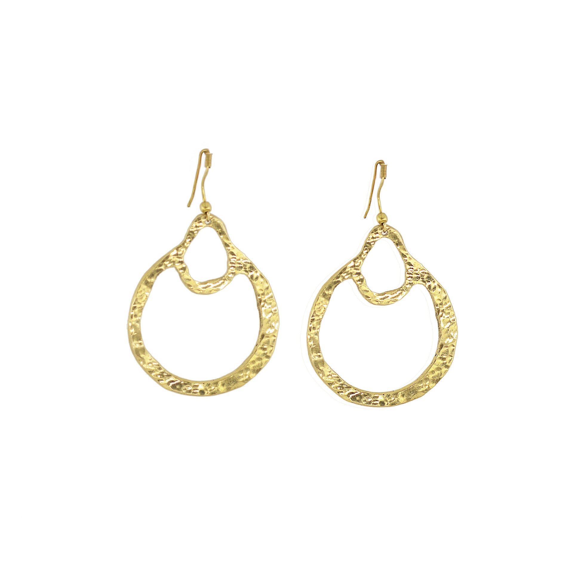 Hammered Double-Loop Brass Hoop Earrings | Kobe ECODUNIA