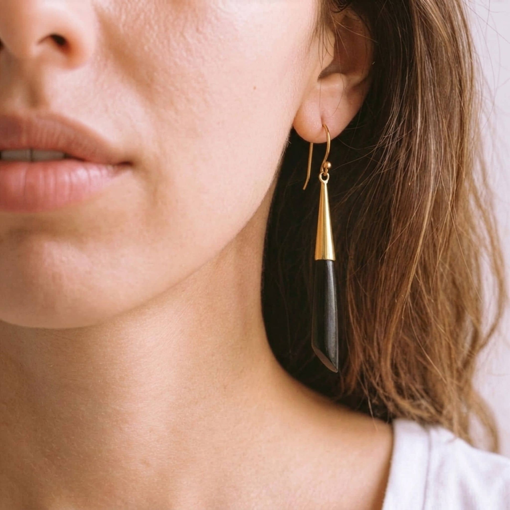 Brass & Bone Teardrop Drop Earrings | Shela #color_black
