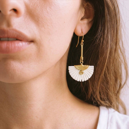 Brass & White Horn Drop Earrings for Women | Koa #color_white