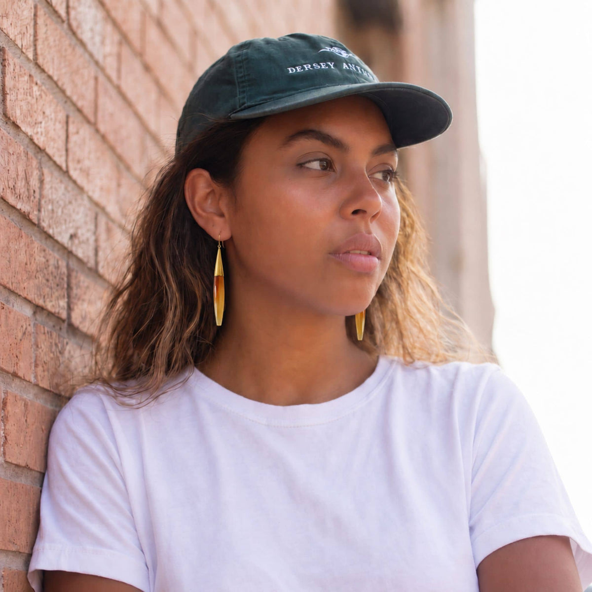 Brass and Brown Horn Spike Drop Earrings | Luna - EcoDunia #color_brown