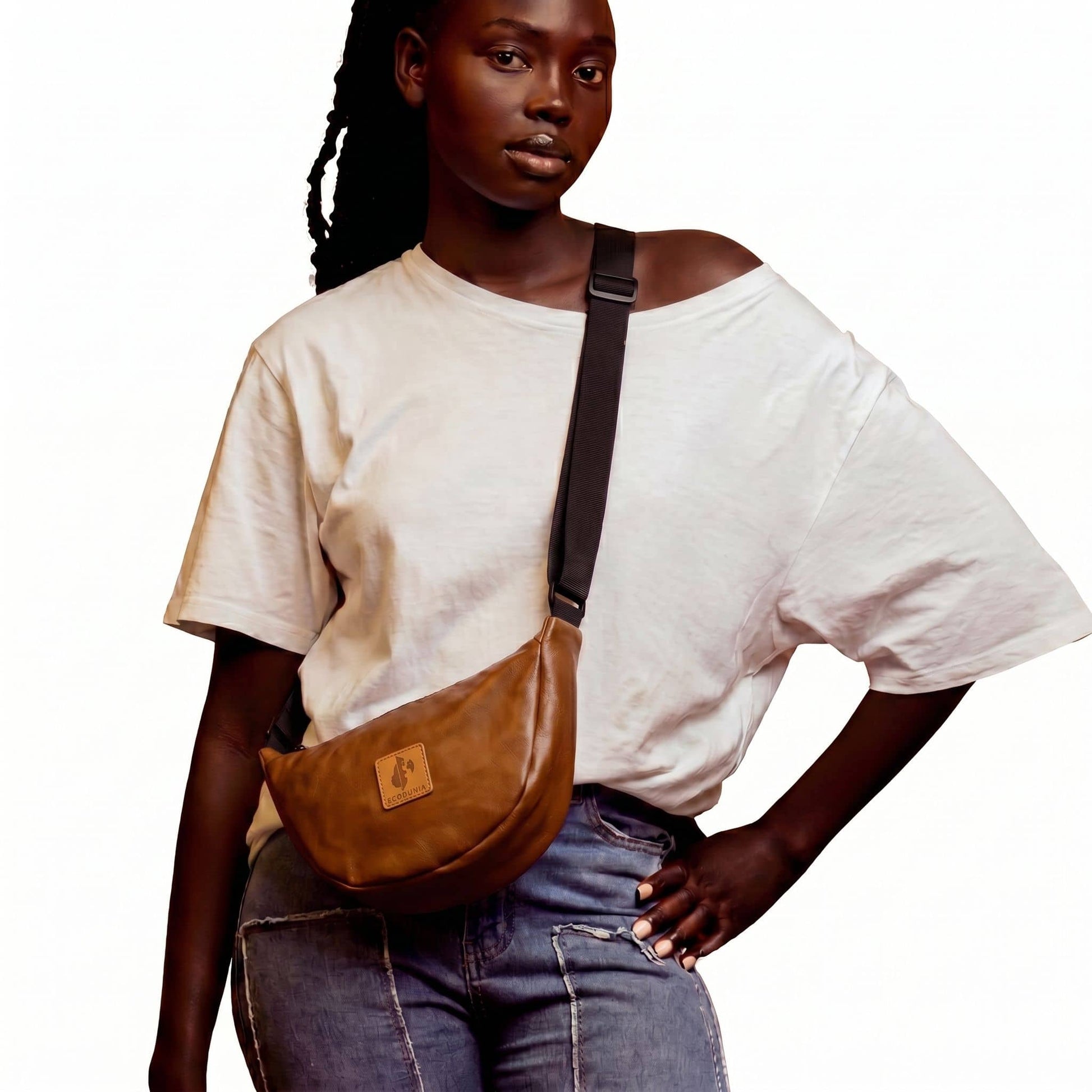 Round Mini Vegan Leather Crossbody Shoulder Bag #color_brown
