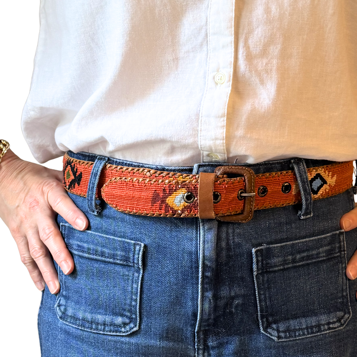 Burnt Orange Handwoven Guatemalan Whip-Stitched Belt