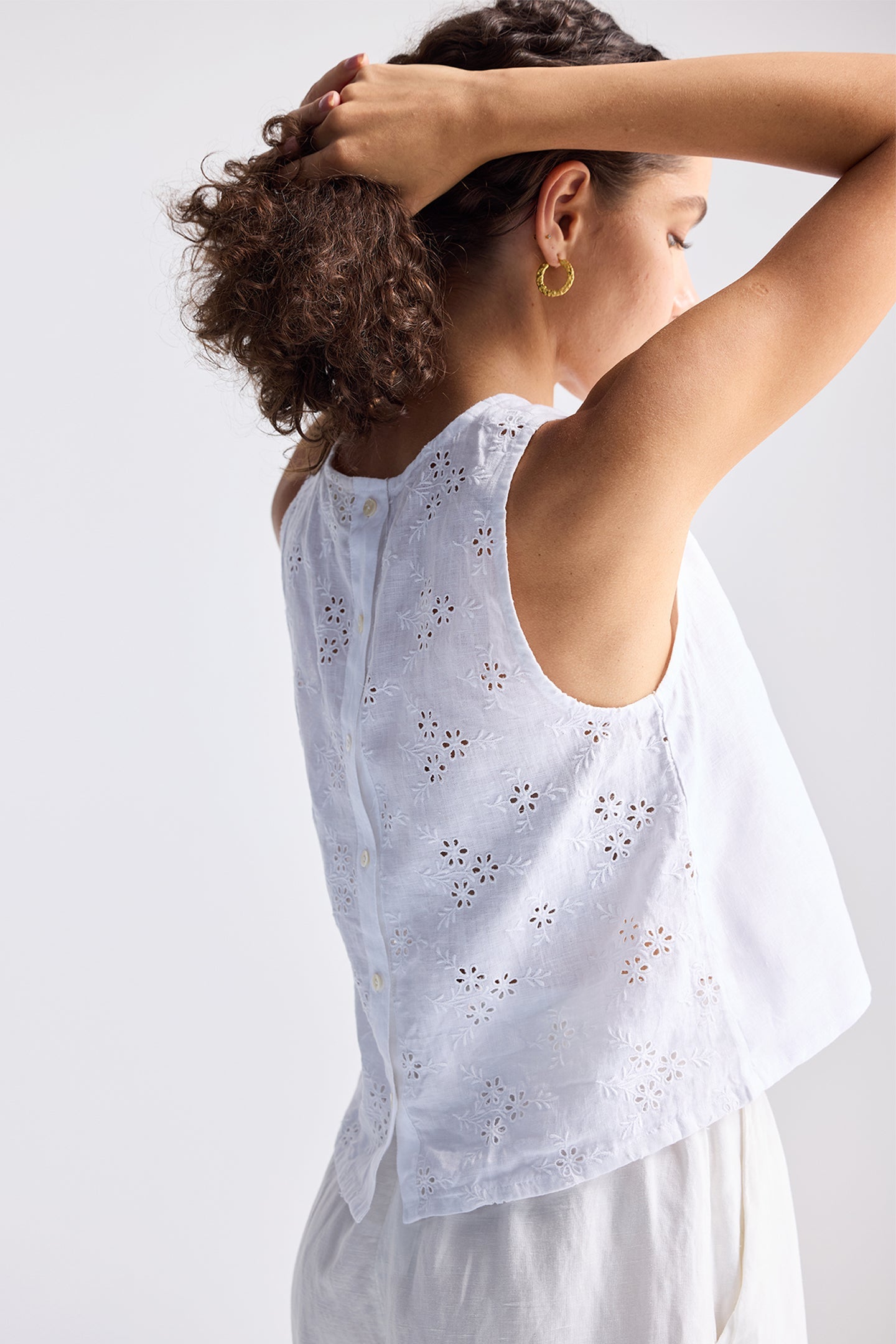 Button Back Embroidered Crop Top Medium Shot