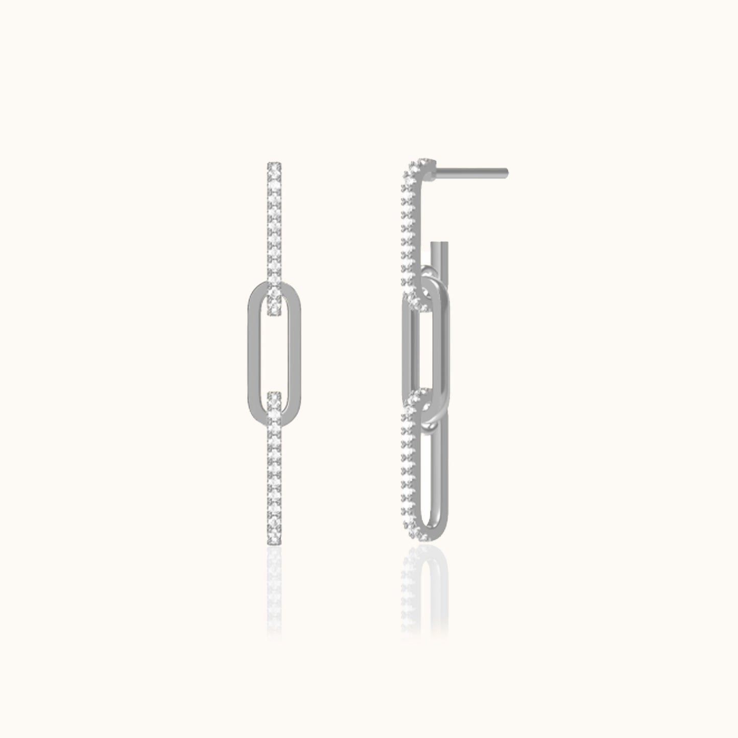 CZ Link Chain Dangle Stud Earrings