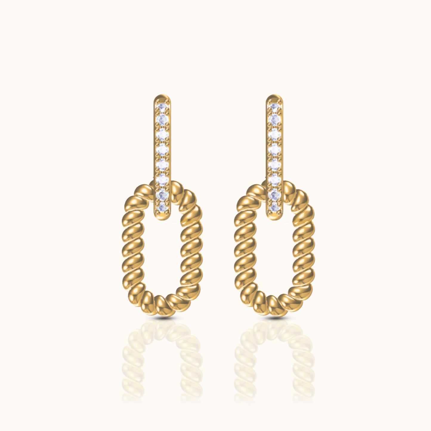 Paperclip CZ Link Chain Dangle Hoop Earrings