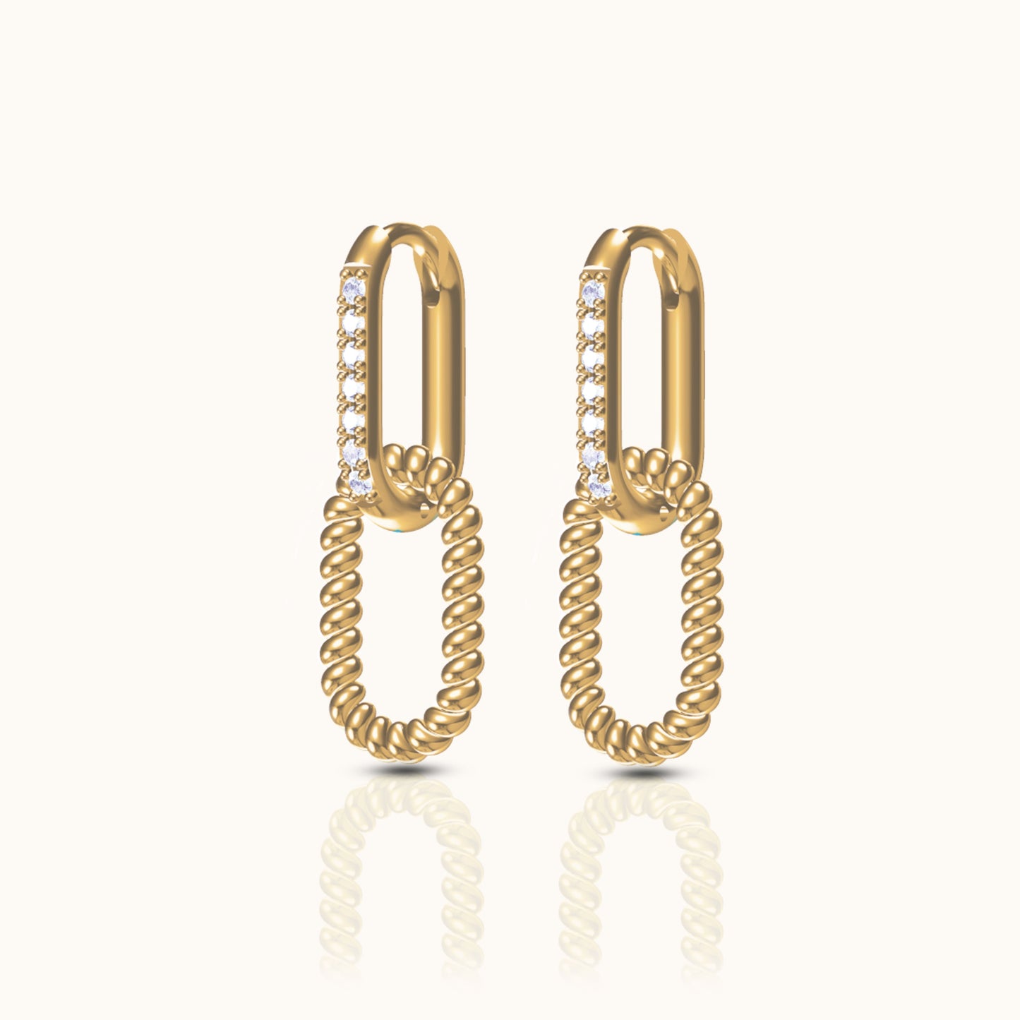 Paperclip CZ Link Chain Dangle Hoop Earrings