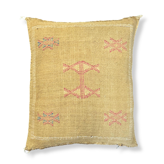 Gold Sabra Cactus Silk Kilim Pillow Cover | Handwoven Moroccan Home Decor