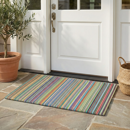 Cancun Candy Outdoor Doormat - 24" x 36" Non-Slip, Recycled Plastic
