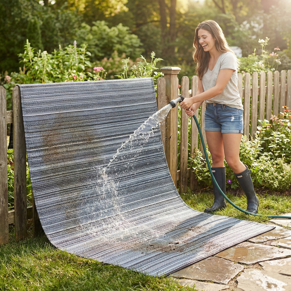 Cancun - Midnight Striped Outdoor Rug for Patio