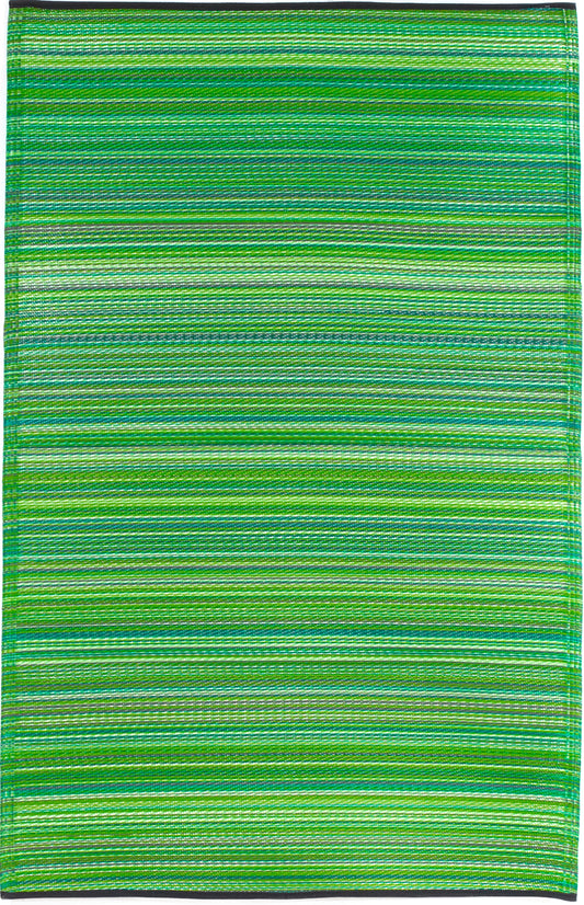 Cancun - Green Striped Outdoor Rug for Patio
